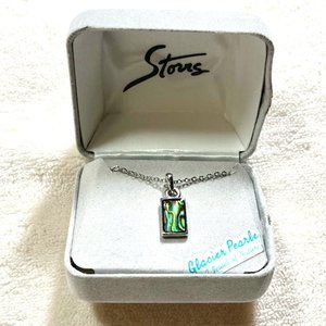 Storrs Glacier Pearle Silver Plated Rectangle Pendant Inlaid with Abalone – NIB